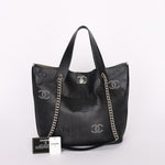Chanel Logo Eyelets Shopping Tote Black Calfskin SHW