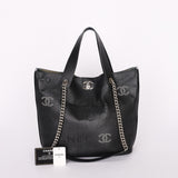Chanel Logo Eyelets Shopping Tote Black Calfskin SHW