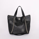 Chanel Logo Eyelets Shopping Tote Black Calfskin SHW