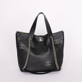 Chanel Logo Eyelets Shopping Tote Black Calfskin SHW