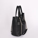 Chanel Logo Eyelets Shopping Tote Black Calfskin SHW
