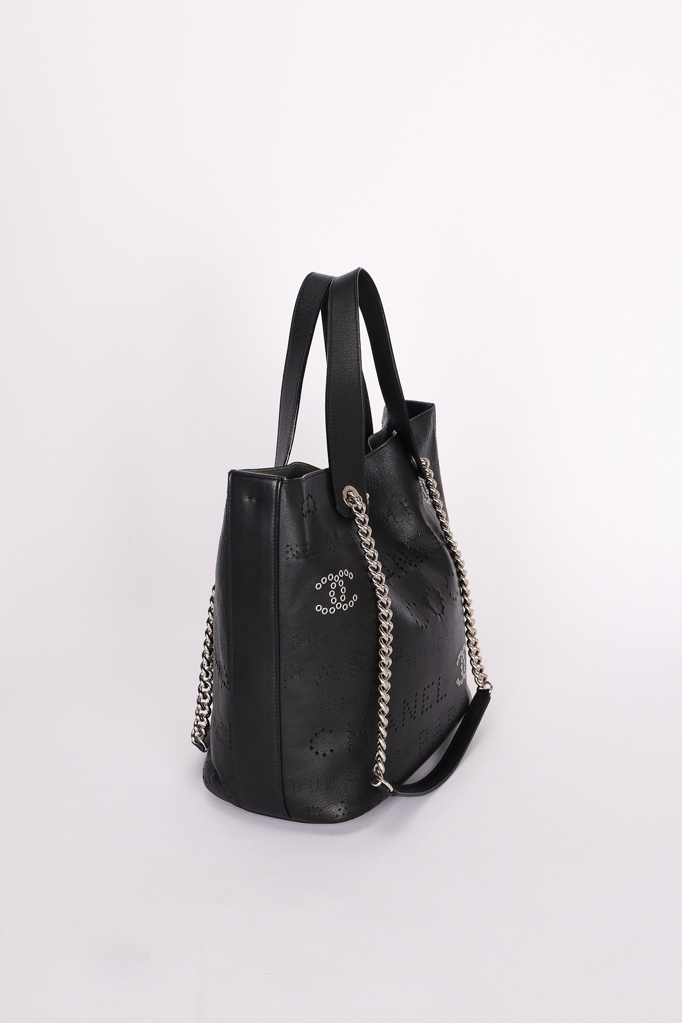 Chanel Logo Eyelets Shopping Tote Black Calfskin SHW