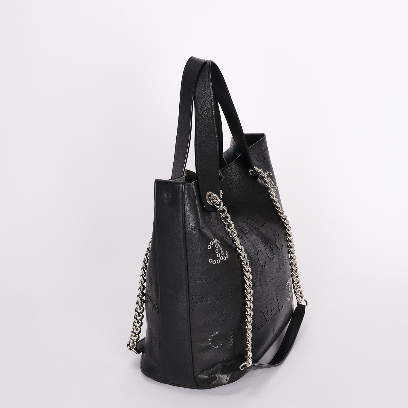 Chanel Logo Eyelets Shopping Tote Black Calfskin SHW