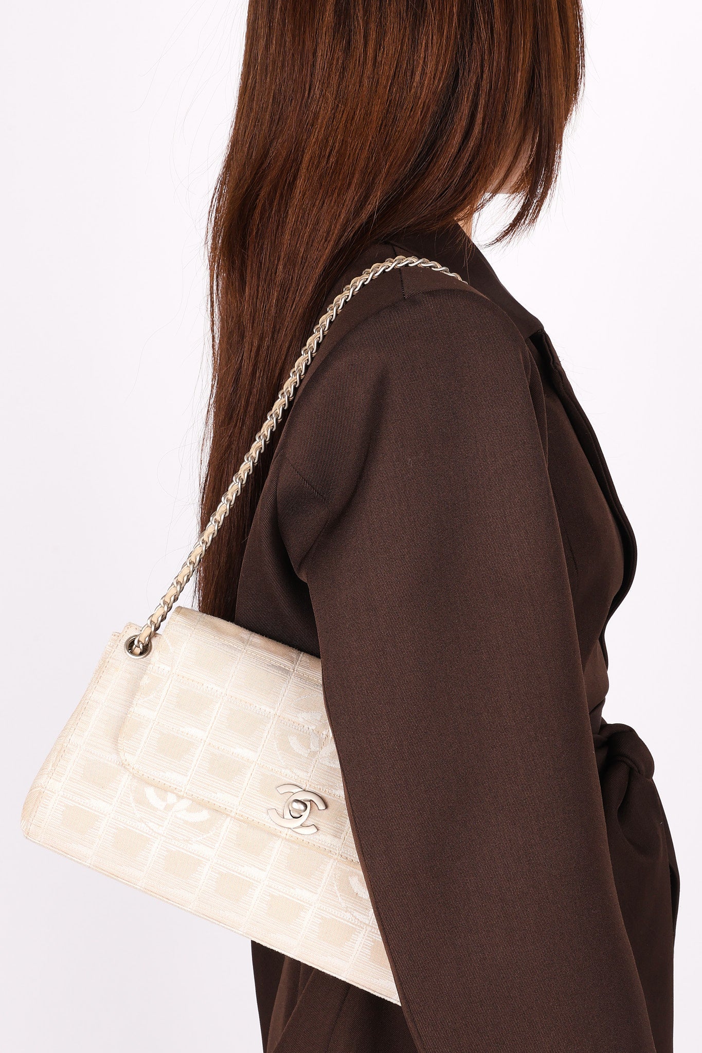 Chanel Travel Line Turnlock Flap Chain Shoulder Bag Nylon 2002 BSHW