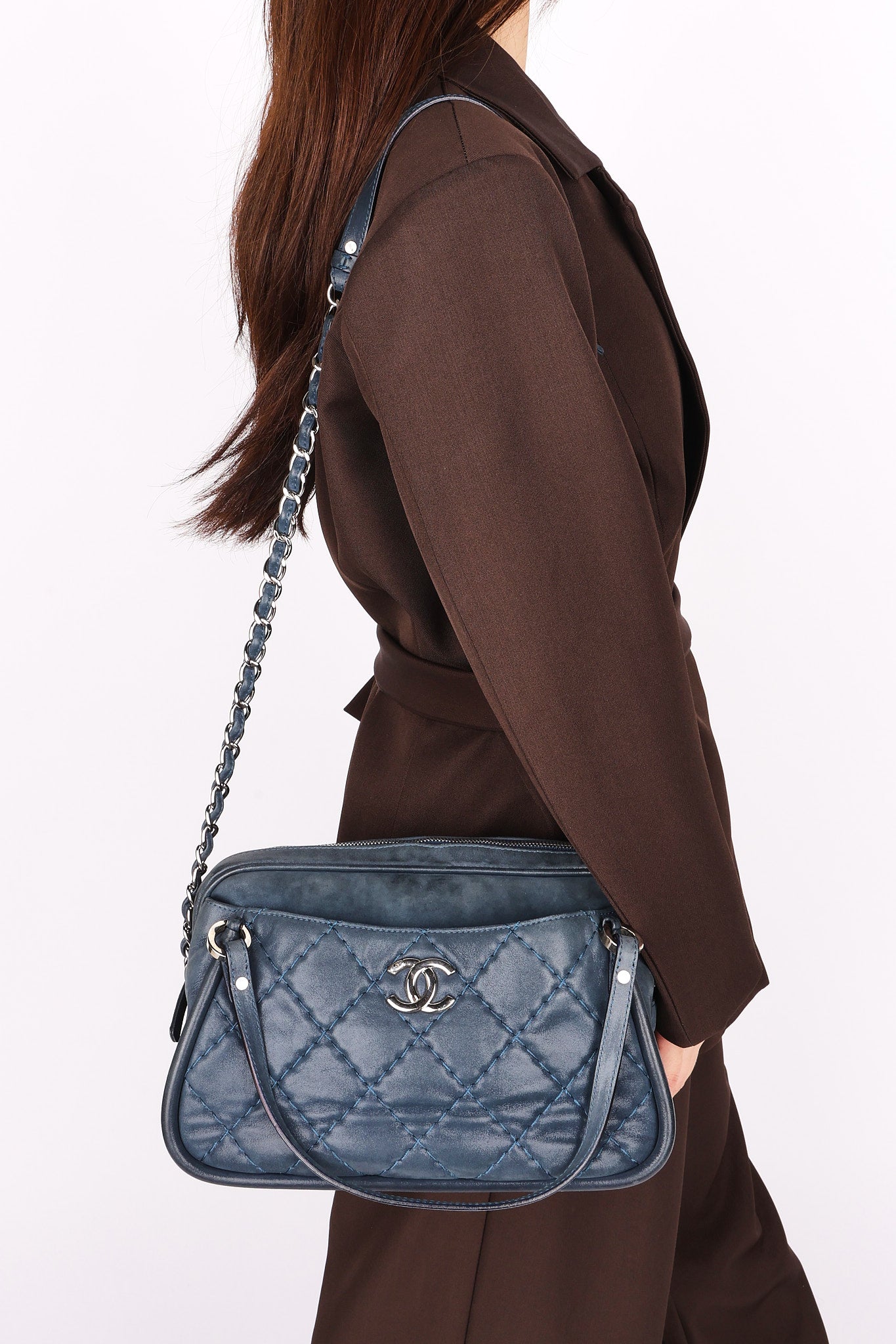 Chanel Relax CC Camera Shoulder Bag Navy Iridescent Calfskin 2012 SHW