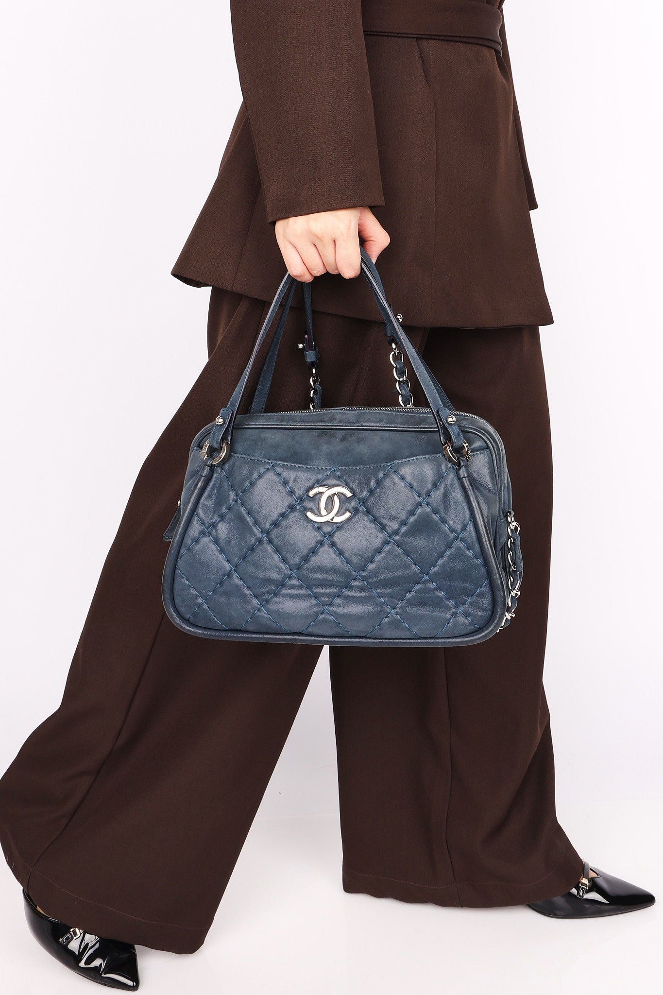 Chanel Relax CC Camera Shoulder Bag Navy Iridescent Calfskin 2012 SHW