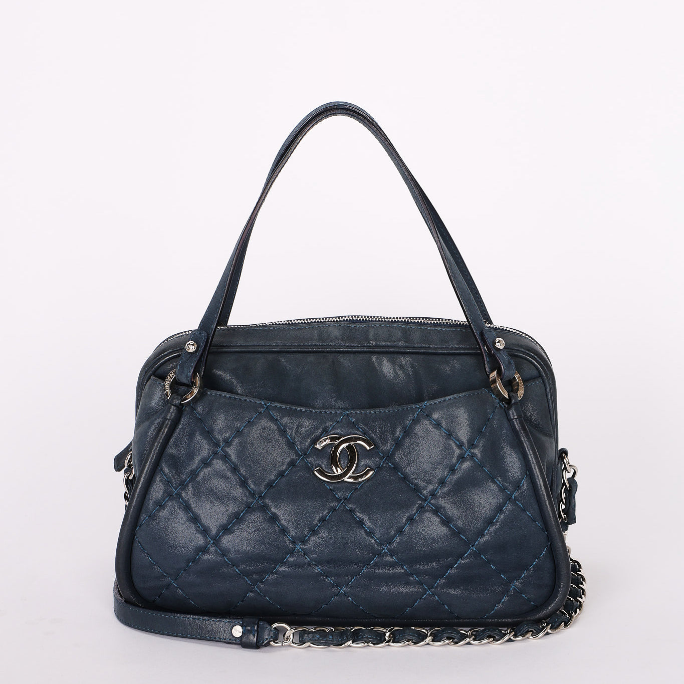 Chanel Relax CC Camera Shoulder Bag Navy Iridescent Calfskin 2012 SHW