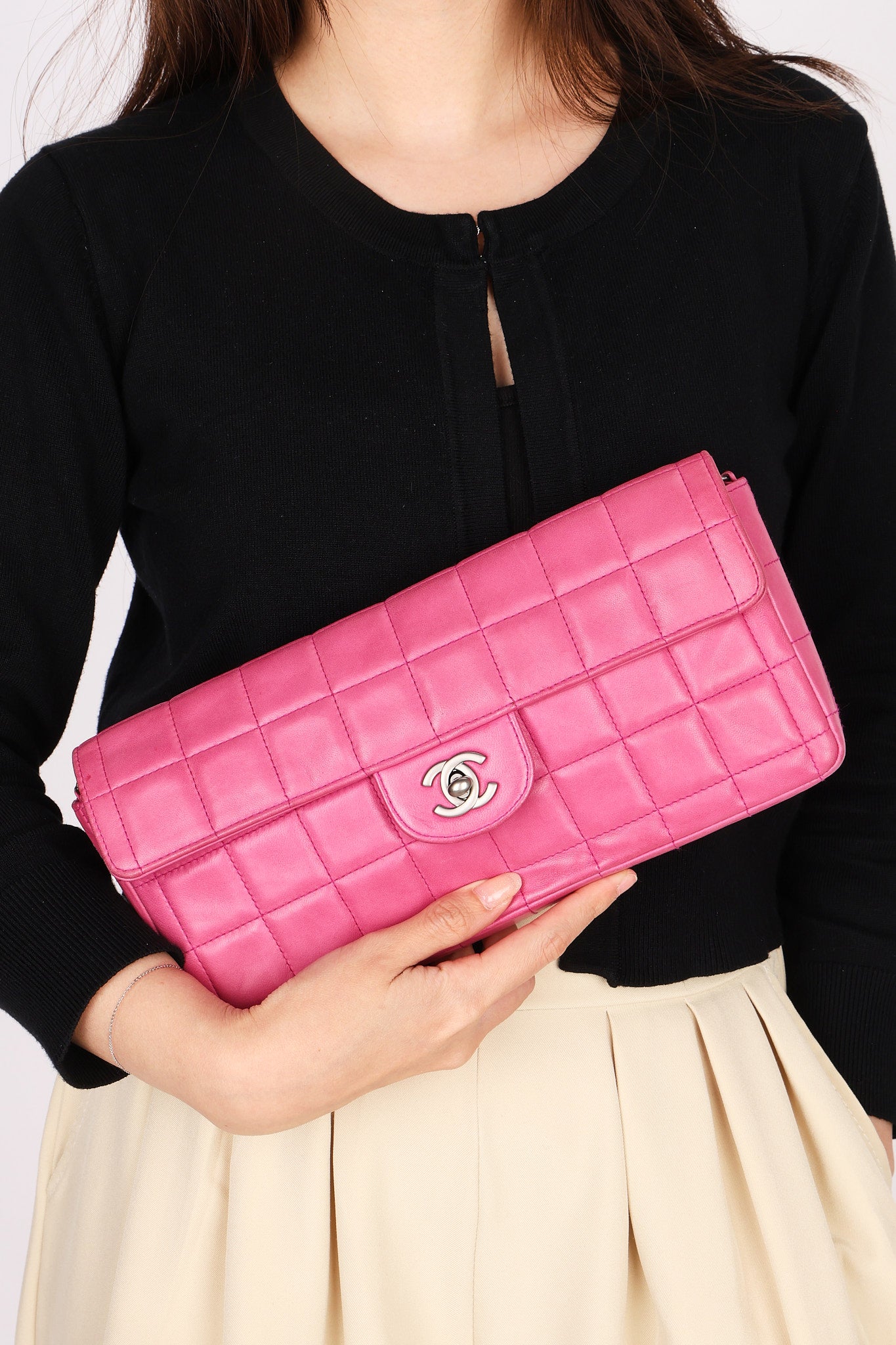 Chanel East West Chocolate Bar Flap Pink Lambskin BSHW
