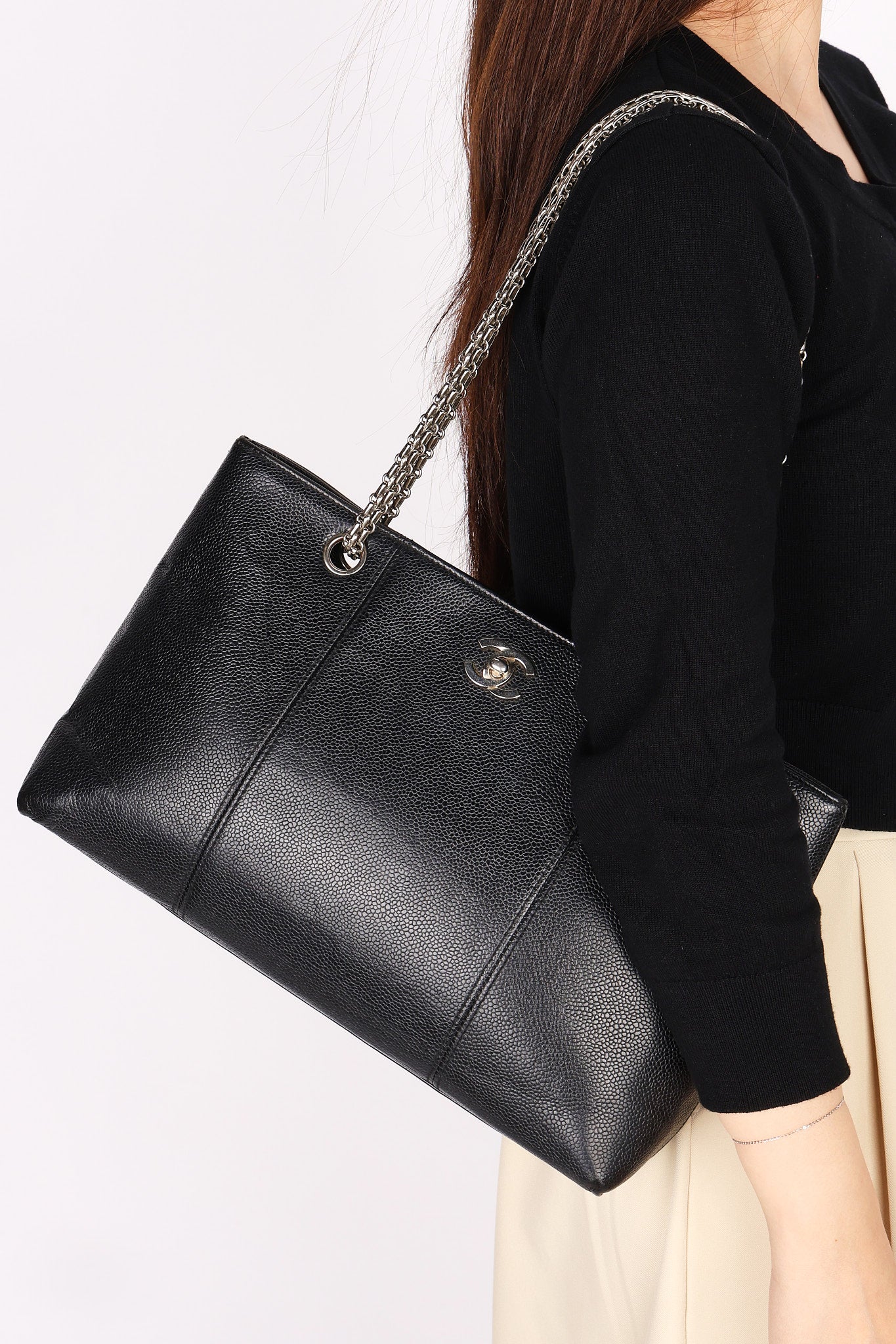 Chanel Bijoux Chain Shopping Tote Black Caviar SHW