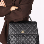 Chanel Kelly Turnlock Top Handle Bag Black Caviar 2002 24K GP