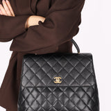 Chanel Kelly Turnlock Top Handle Bag Black Caviar 2002 24K GP