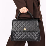 Chanel Kelly Turnlock Top Handle Bag Black Caviar 2002 24K GP