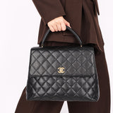 Chanel Kelly Turnlock Top Handle Bag Black Caviar 2002 24K GP