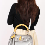 Gucci Bamboo Top Handle Bag Silver Metallic
