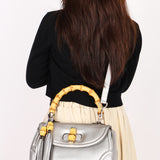 Gucci Bamboo Top Handle Bag Silver Metallic