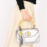 Gucci Bamboo Top Handle Bag Silver Metallic