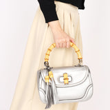 Gucci Bamboo Top Handle Bag Silver Metallic