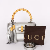 Gucci Bamboo Top Handle Bag Silver Metallic