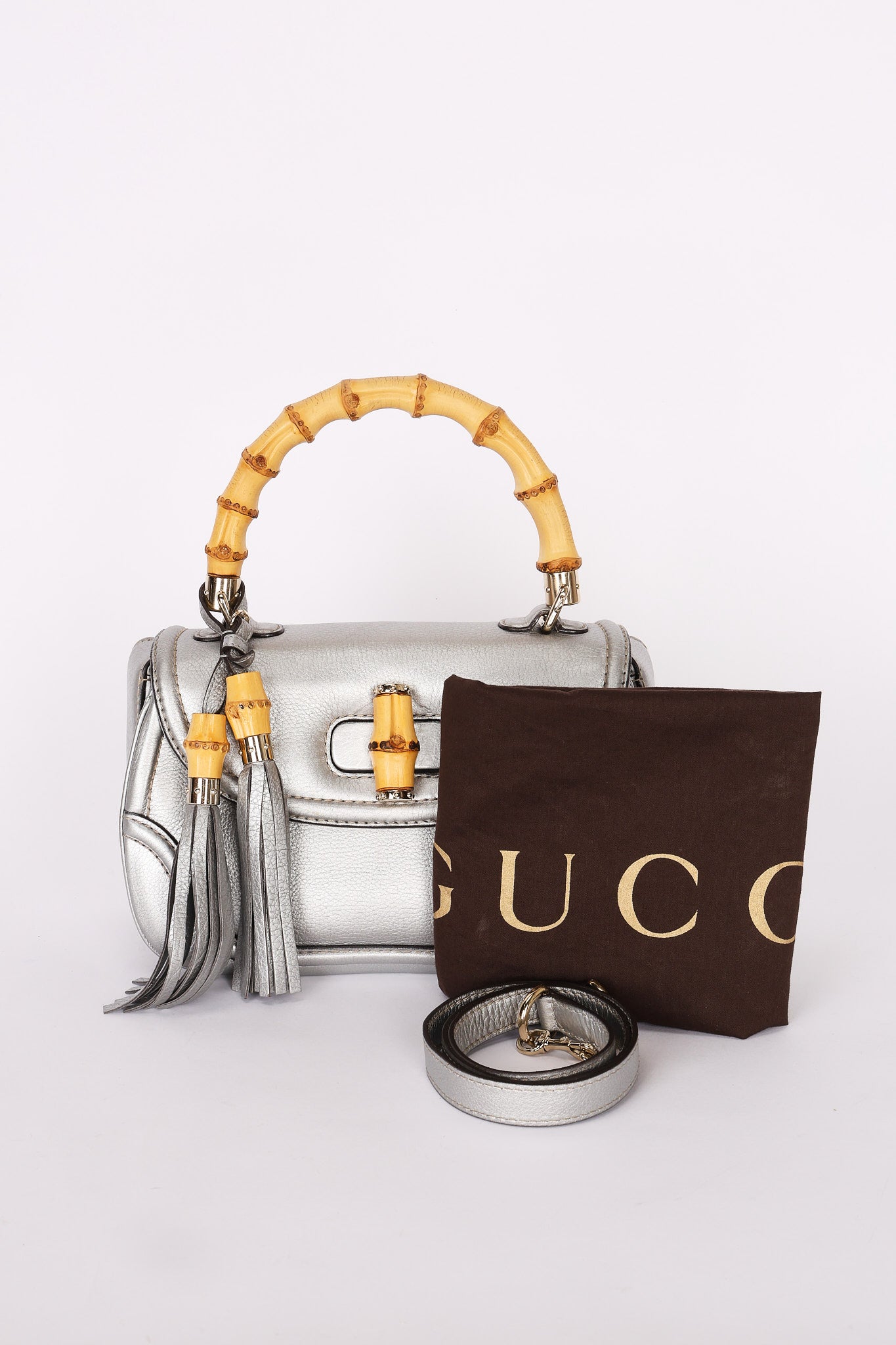Gucci Bamboo Top Handle Bag Silver Metallic