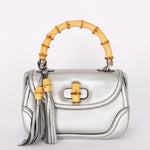 Gucci Bamboo Top Handle Bag Silver Metallic