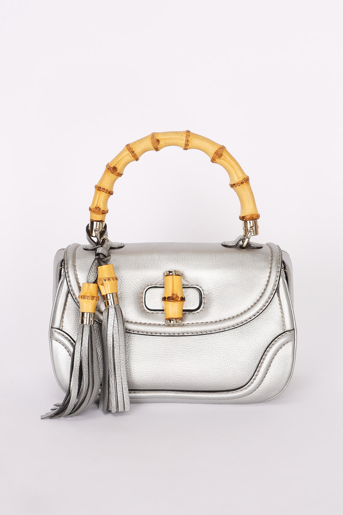 Gucci Bamboo Top Handle Bag Silver Metallic