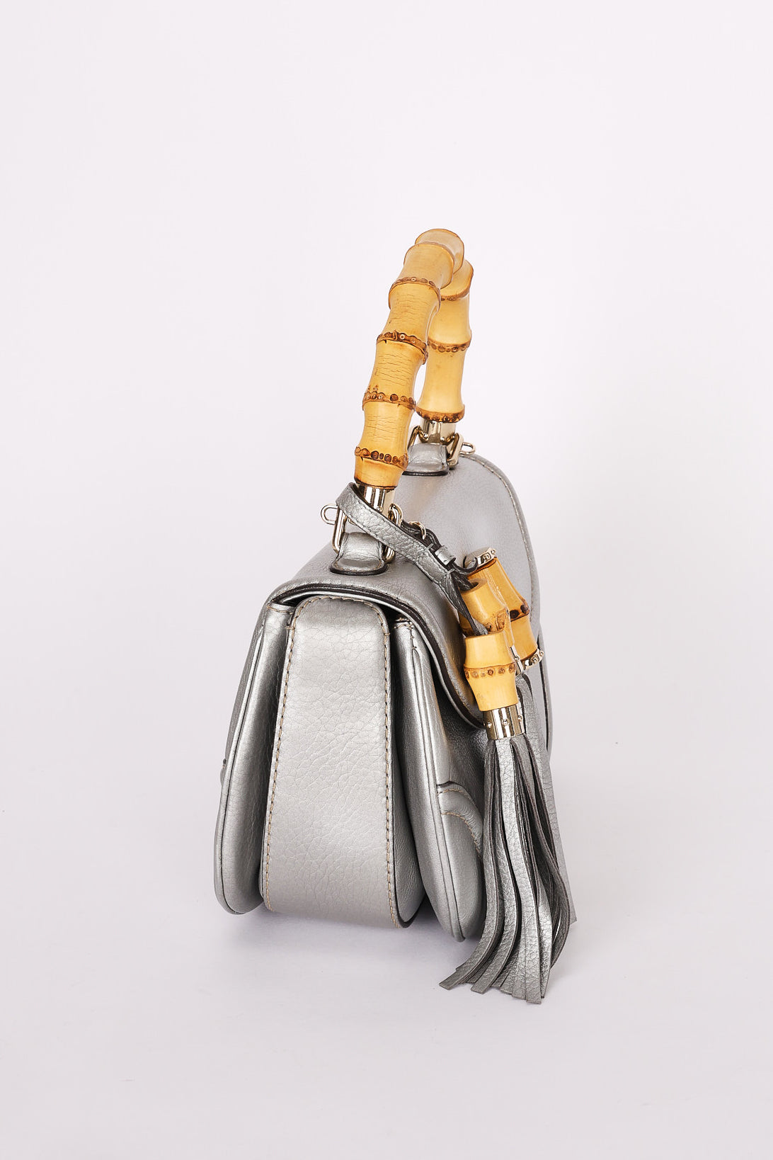 Gucci Bamboo Top Handle Bag Silver Metallic