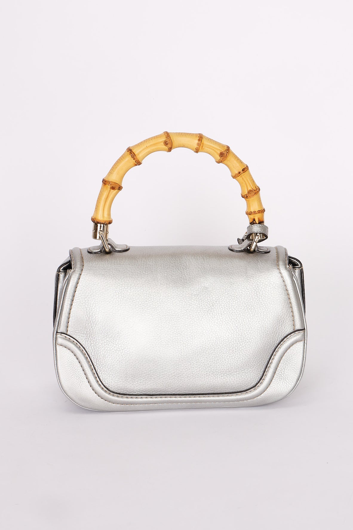 Gucci Bamboo Top Handle Bag Silver Metallic