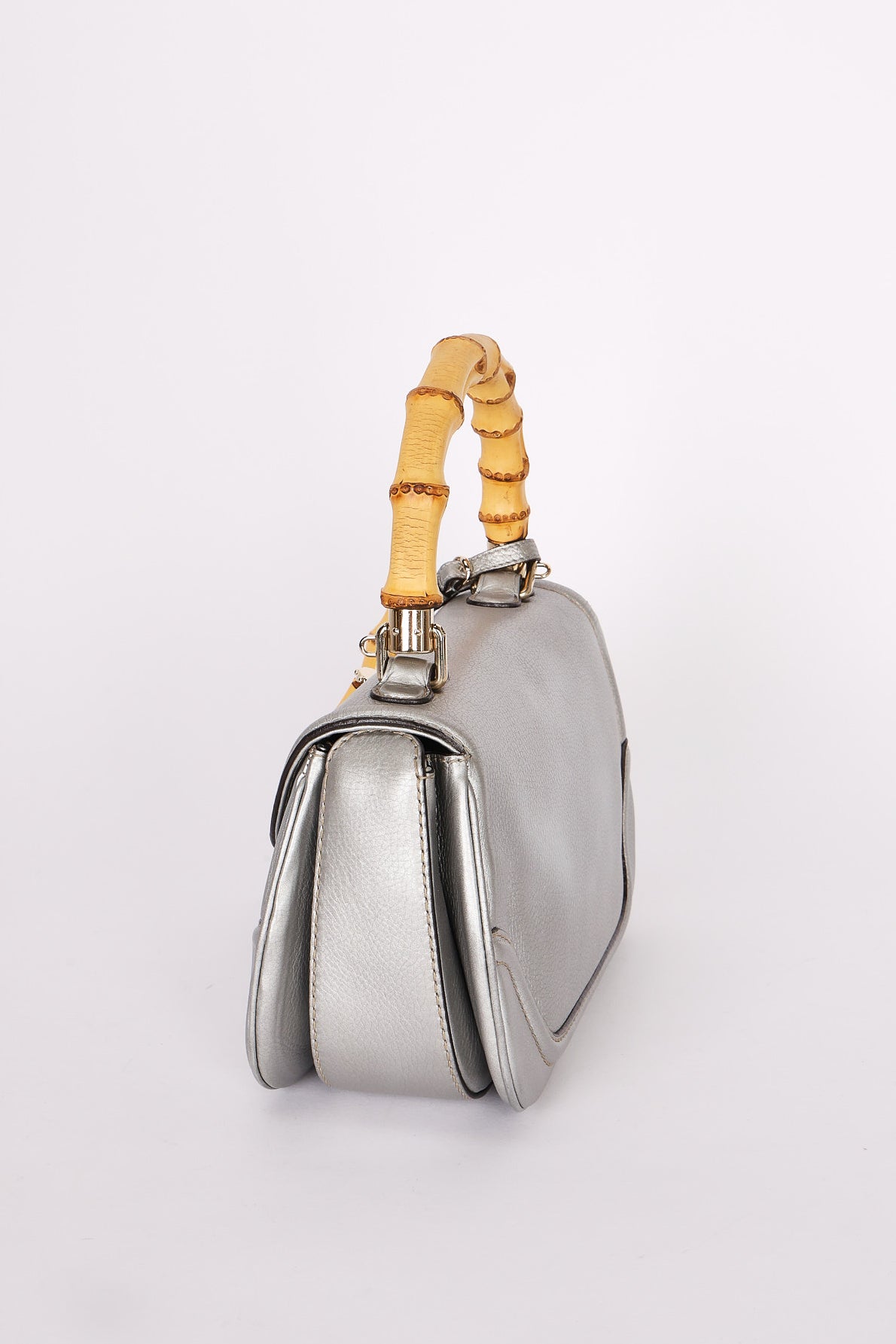Gucci Bamboo Top Handle Bag Silver Metallic