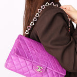 Rare Chanel Valentine Heart Chain Medium Classic Single Flap Purple Lambskin 2004 SHW