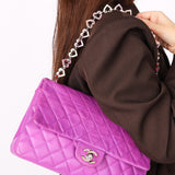 Rare Chanel Valentine Heart Chain Medium Classic Single Flap Purple Lambskin 2004 SHW
