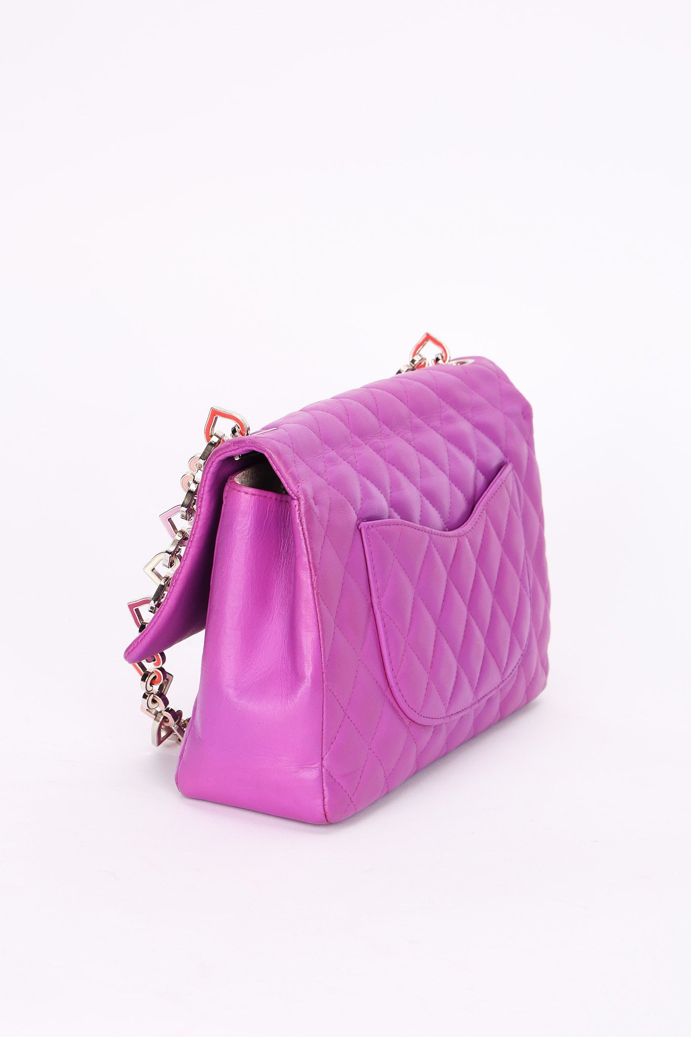 Rare Chanel Valentine Heart Chain Medium Classic Single Flap Purple Lambskin 2004 SHW