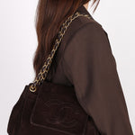 Chanel Suede Accordion Flap Brown Suede Bag AGHW