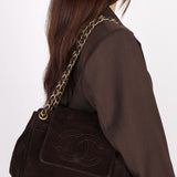 Chanel Suede Accordion Flap Brown Suede Bag AGHW