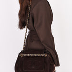 Chanel Suede Accordion Flap Brown Suede Bag AGHW