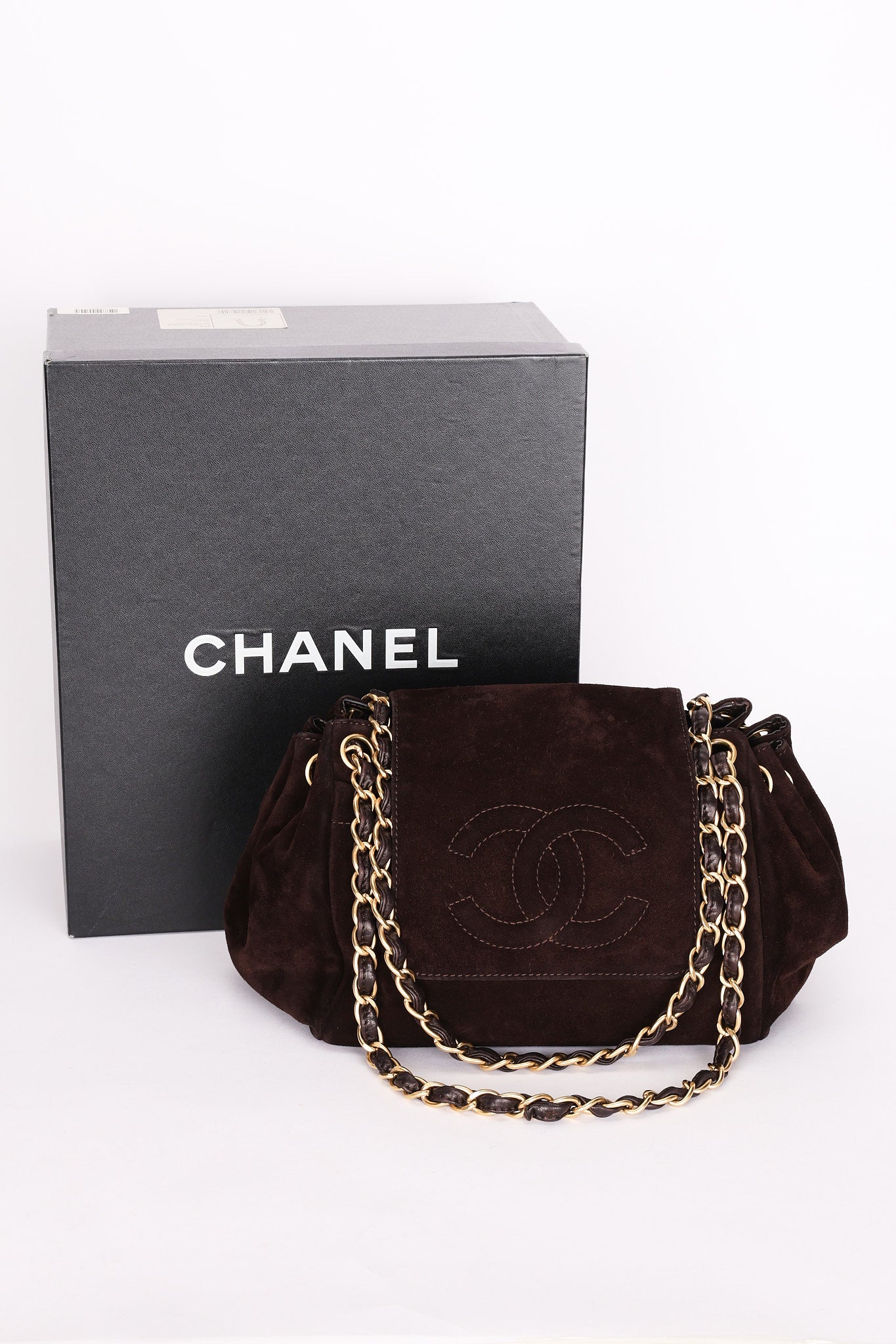 Chanel Suede Accordion Flap Brown Suede Bag AGHW