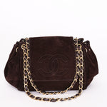 Chanel Suede Accordion Flap Brown Suede Bag AGHW