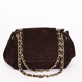 Chanel Suede Accordion Flap Brown Suede Bag AGHW