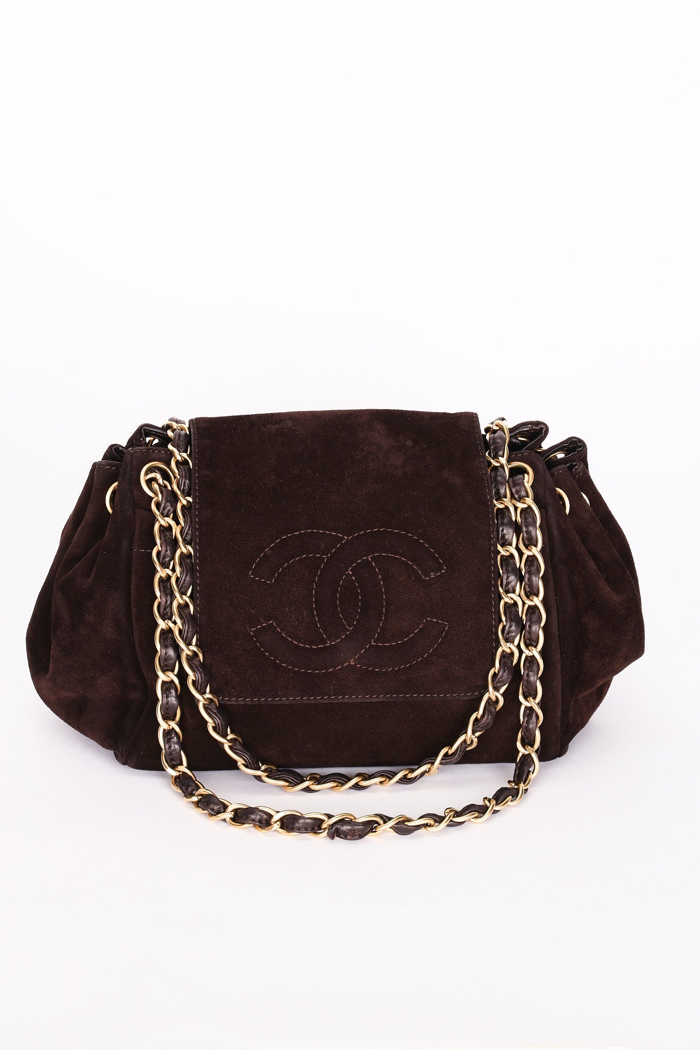 Chanel Suede Accordion Flap Brown Suede Bag AGHW