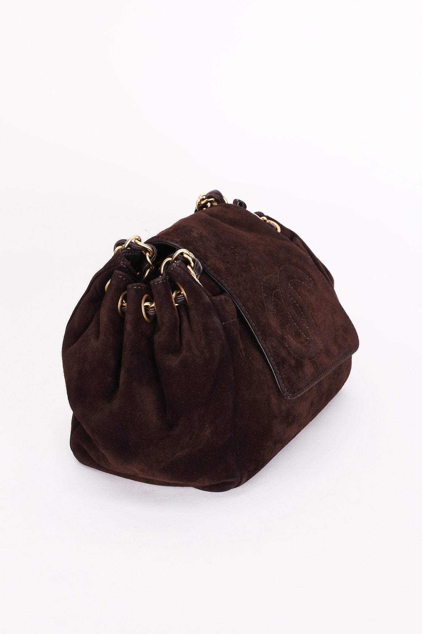 Chanel Suede Accordion Flap Brown Suede Bag AGHW