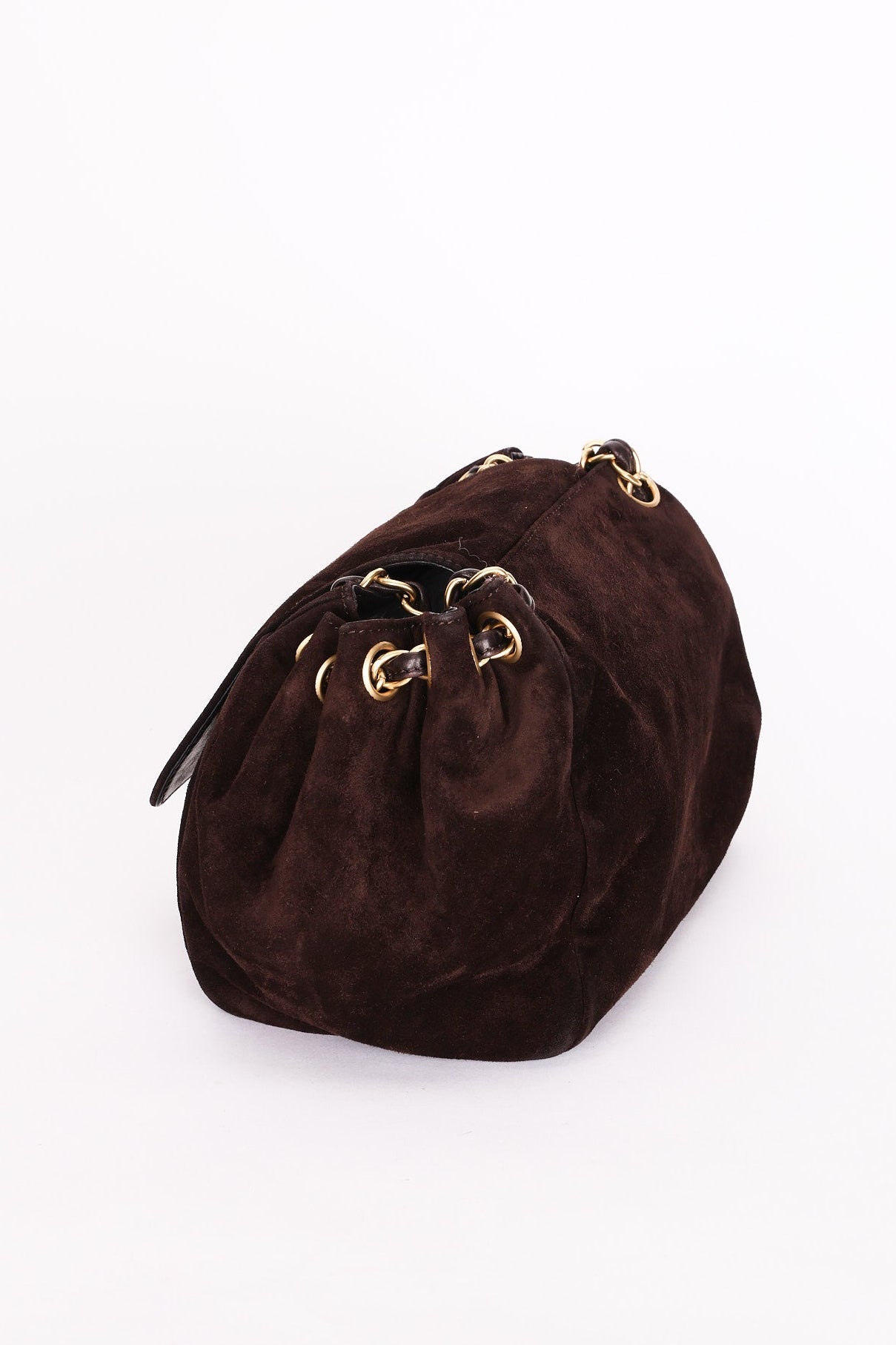 Chanel Suede Accordion Flap Brown Suede Bag AGHW