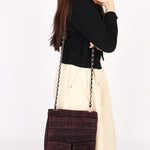 Chanel Mademoiselle Chocolate Bar Shoulder Bag Dark Purple Suede BSHW