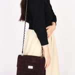 Chanel Mademoiselle Chocolate Bar Shoulder Bag Dark Purple Suede BSHW
