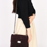 Chanel Mademoiselle Chocolate Bar Shoulder Bag Dark Purple Suede BSHW