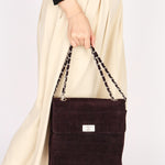 Chanel Mademoiselle Chocolate Bar Shoulder Bag Dark Purple Suede BSHW