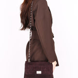 Chanel Mademoiselle Chocolate Bar Shoulder Bag Dark Purple Suede 1996 BSHW