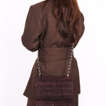 Chanel Mademoiselle Chocolate Bar Shoulder Bag Dark Purple Suede 1996 BSHW