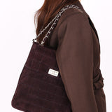 Chanel Mademoiselle Chocolate Bar Shoulder Bag Dark Purple Suede 1996 BSHW