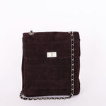 Chanel Mademoiselle Chocolate Bar Shoulder Bag Dark Purple Suede BSHW