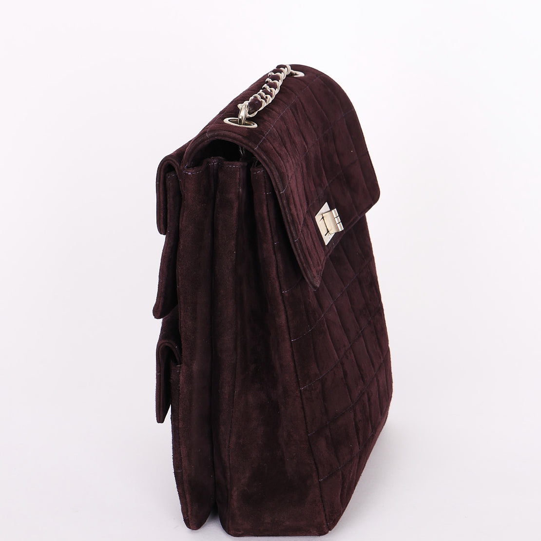 Chanel Mademoiselle Chocolate Bar Shoulder Bag Dark Purple Suede BSHW