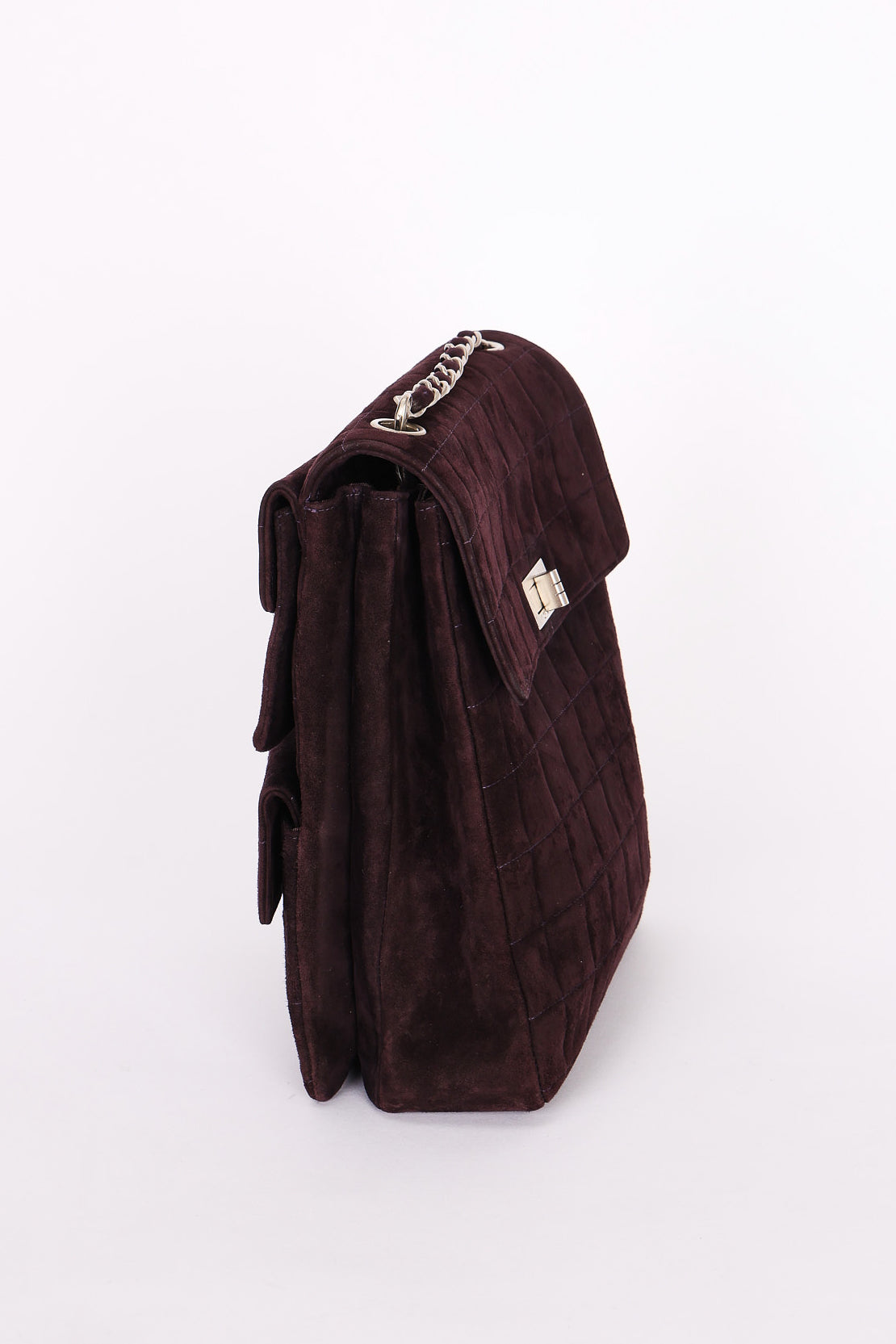 Chanel Mademoiselle Chocolate Bar Shoulder Bag Dark Purple Suede BSHW
